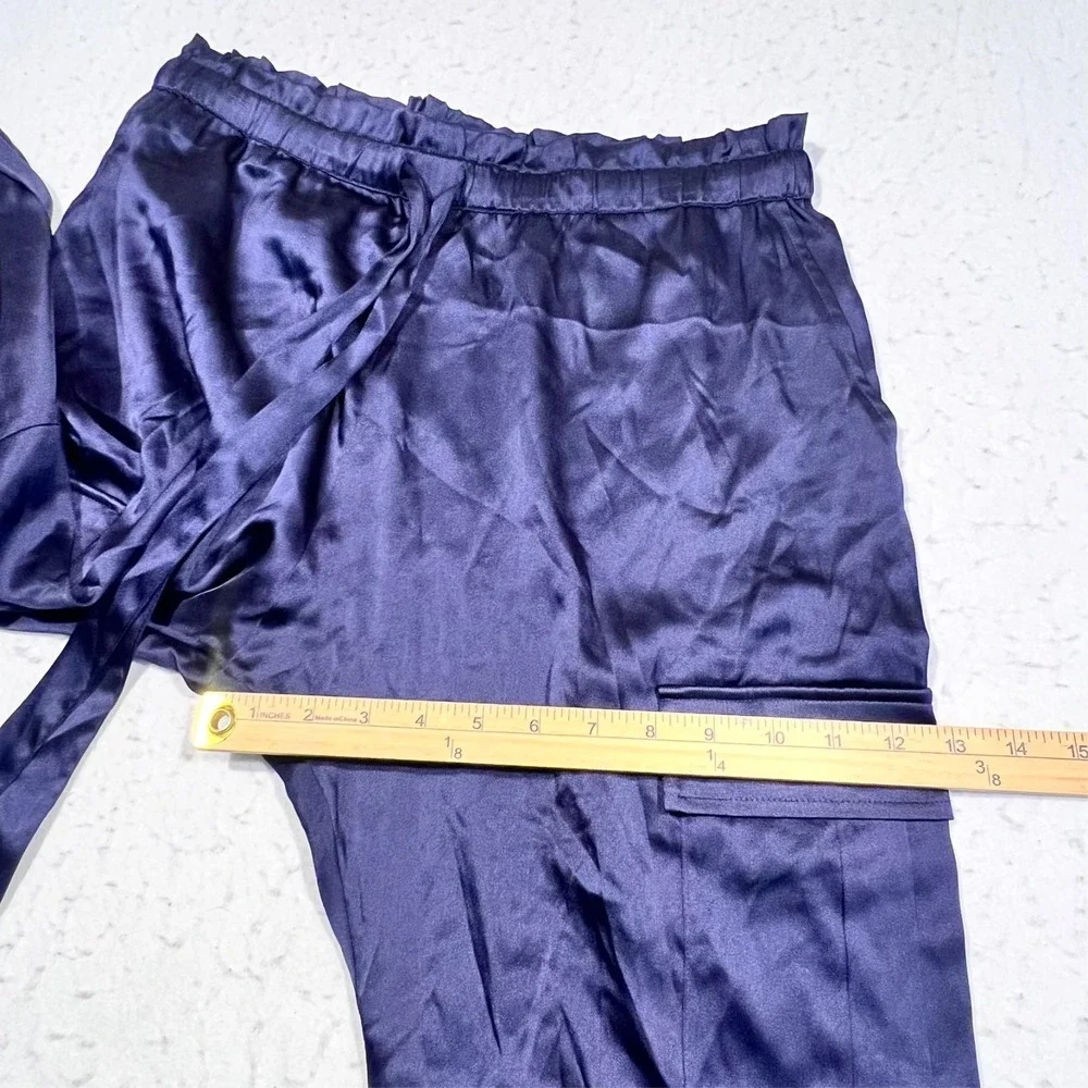 CAMI NYC Carmen Cargo Pant Navy Blue Stretch Silk Blend Charmeuse Women's Medium